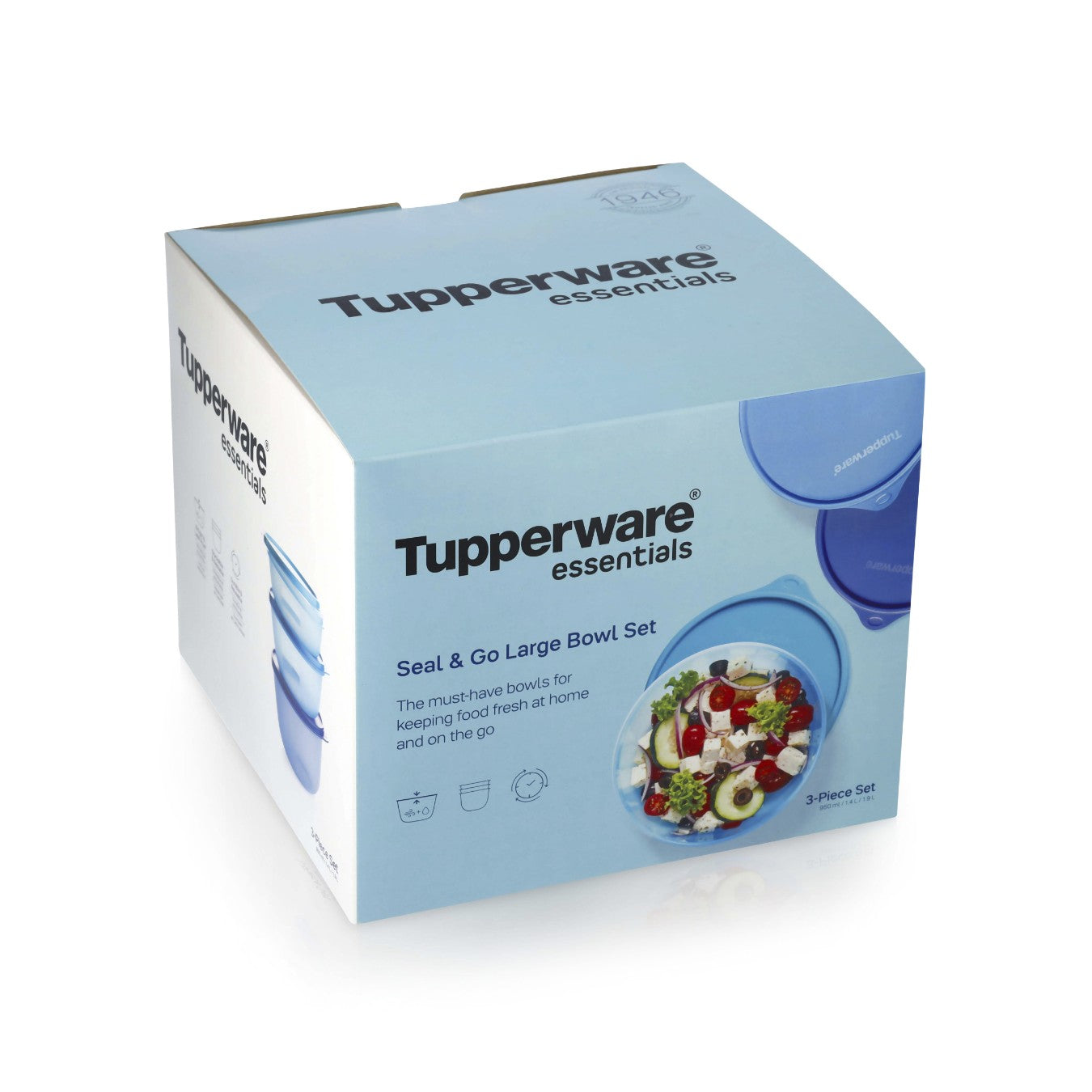 TUPPERWARE ESSENTIALS SEAL AND GO LARGE BOWL 3 PIECE SET